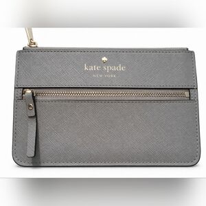 💳 Kate Spade New York Gray Saffiano Leather Zip Cardholder Wallet 🤍✨